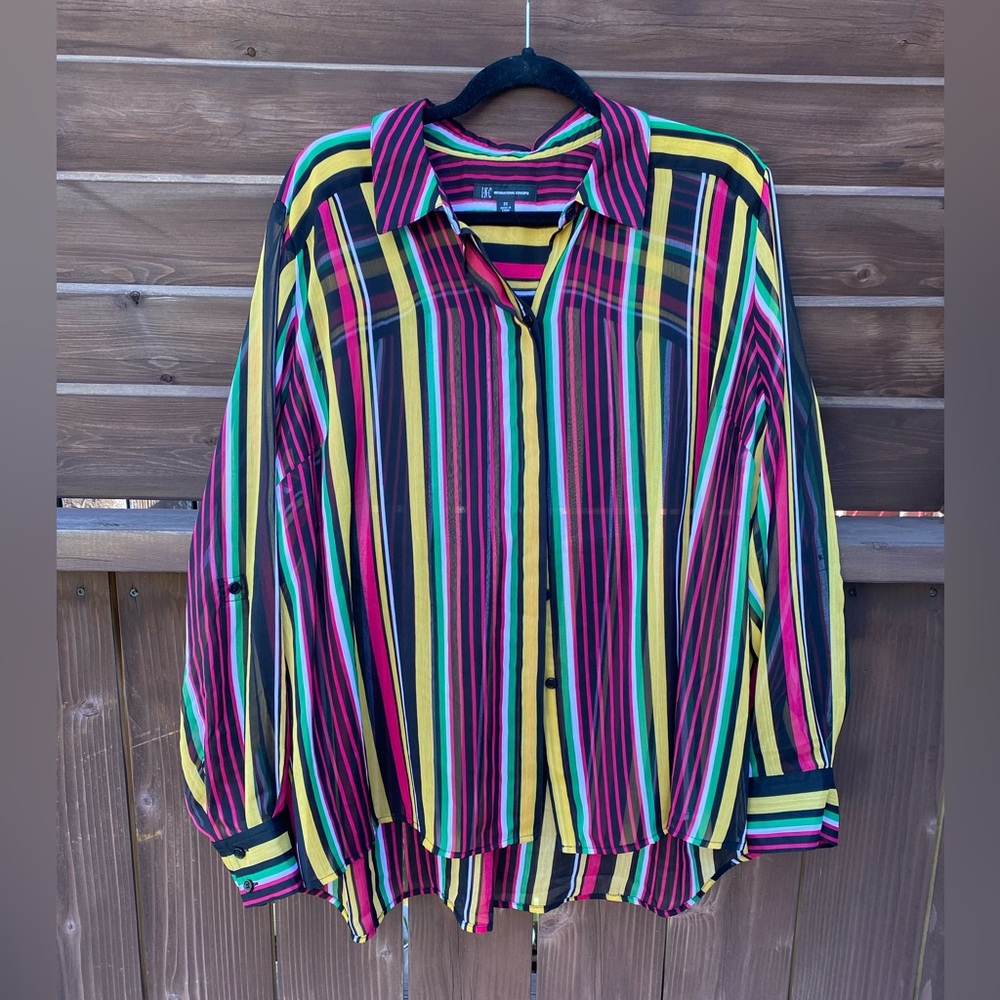 I.N.C. International concepts women’s Plus-Size 2x Striped Button-Up Top